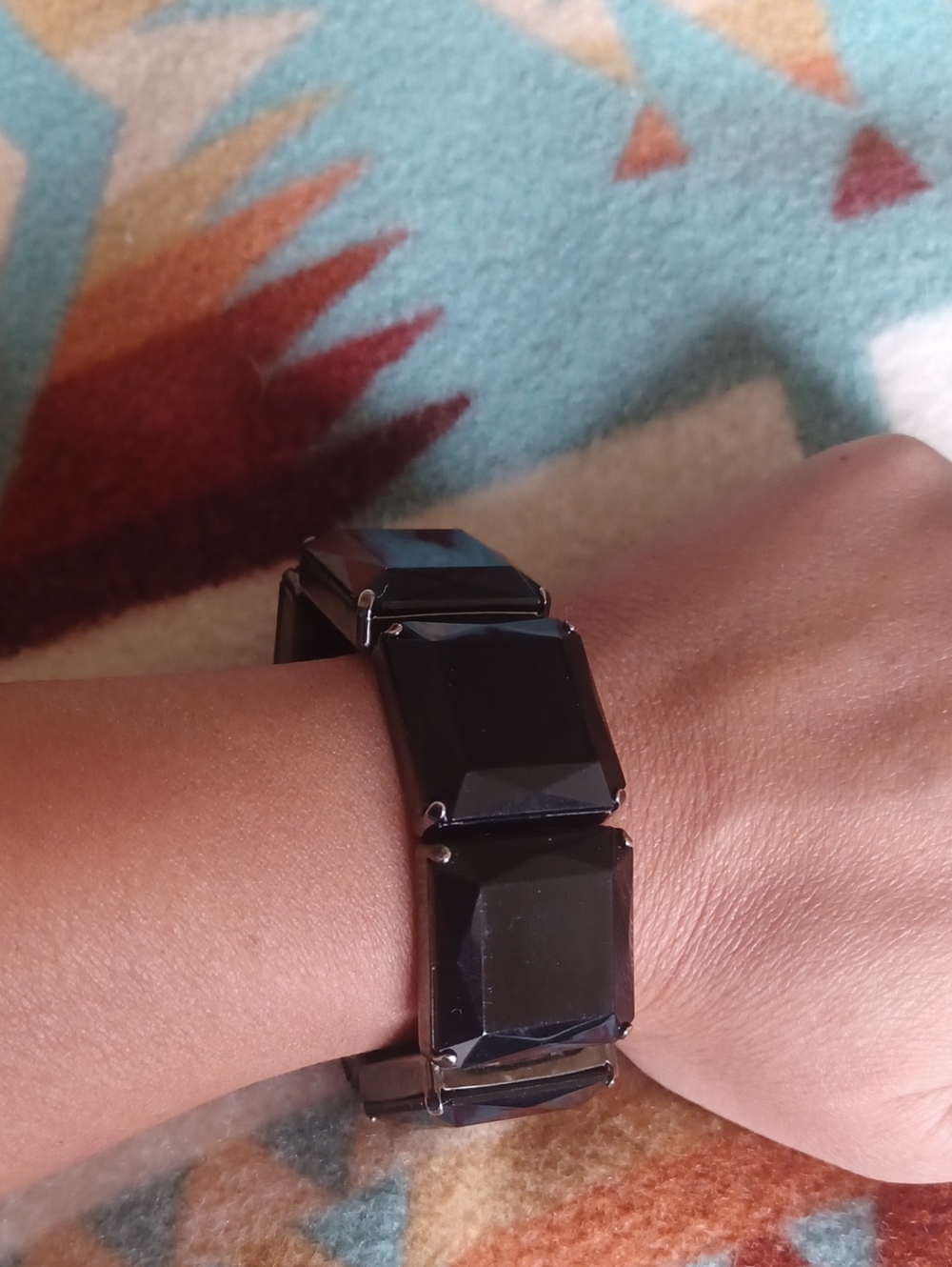 Black Square Rhinestone Stretch Bracelet